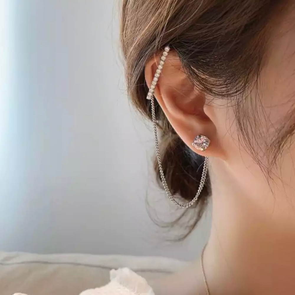 Unique Chain Asymmetrical Silver Stud Earrings Accessory Jewelry